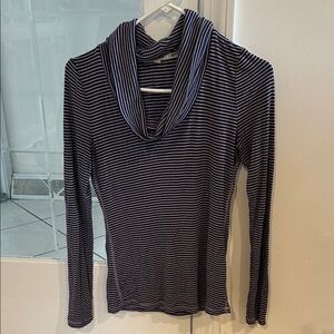 Anthropologie Purple Striped Cowl Neck Long Sleeve Top - Navy & Black